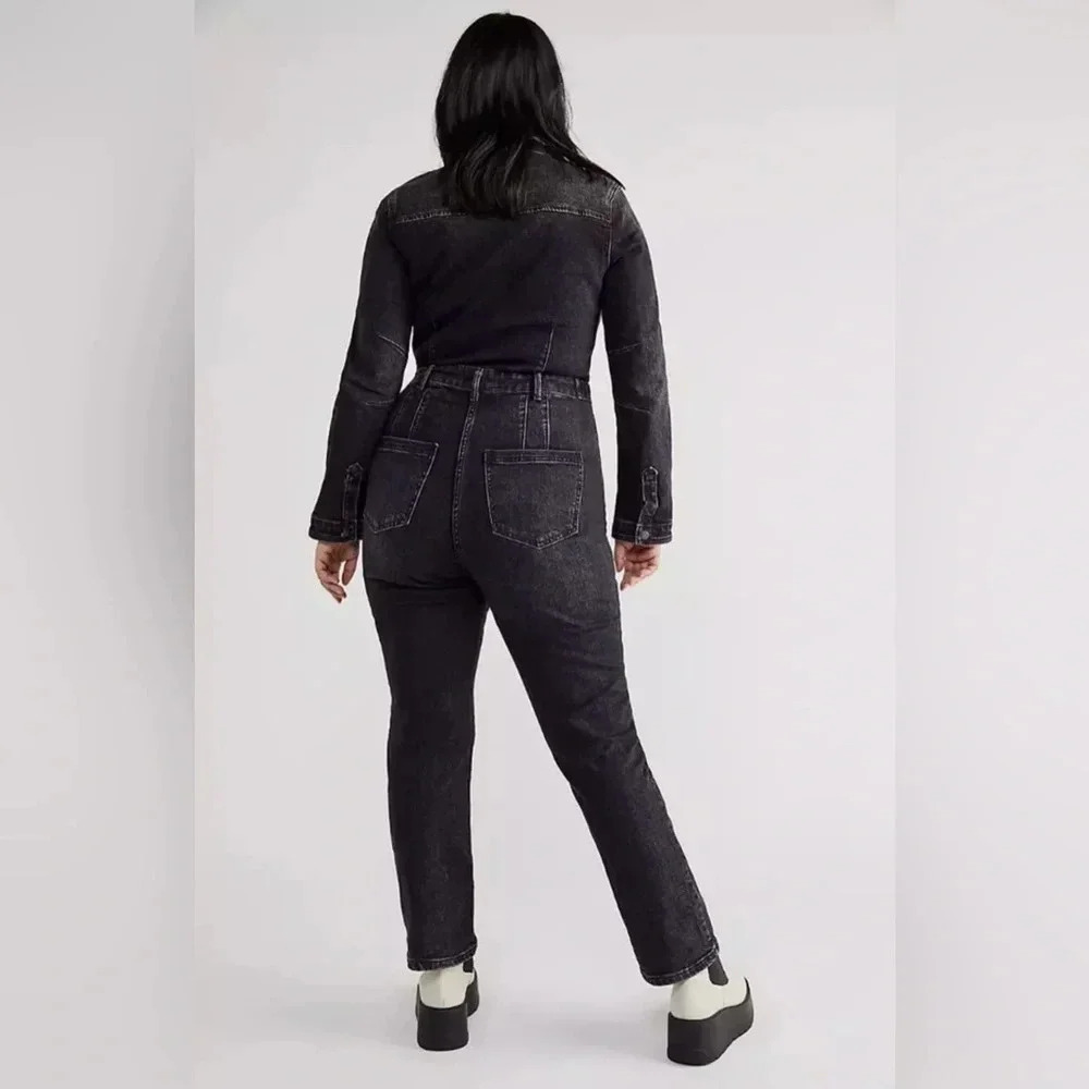 Free People CRVY Scandalous Coverall Size 2 Black Jumpsuit Stretchy - Picture 2 of 13